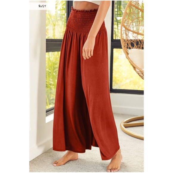 Bibi Solid Stretchy High Waist Wide leg Lounge Palazzo Pants - Picture 1 of 6
